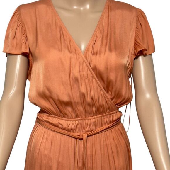 Joie Flutter Sleeves Mock Wrap Tiered Skirt Shirred Waist Belted Maxi Dress (L) - Picture 2 of 16